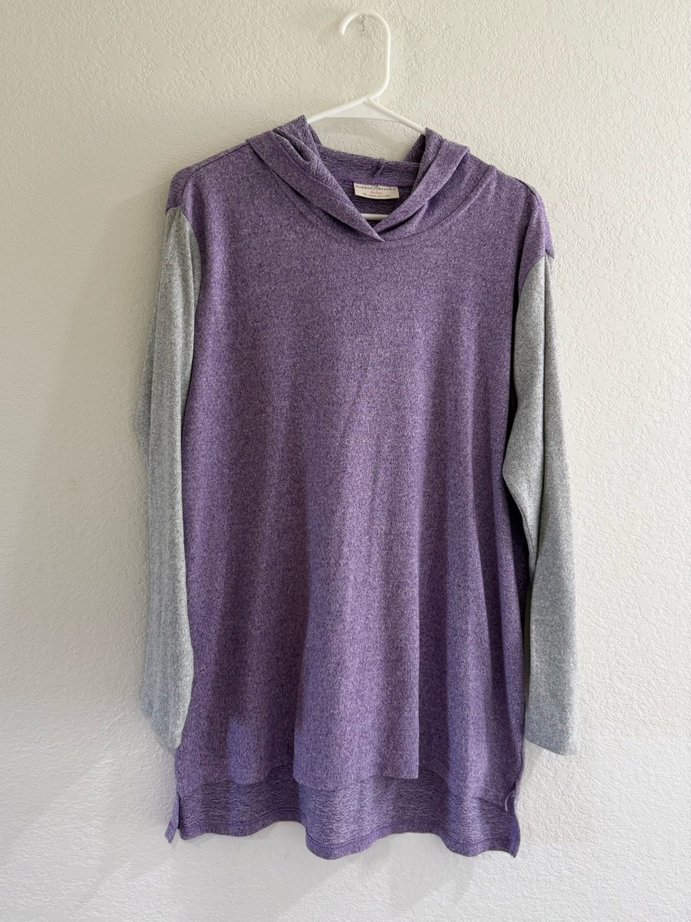 Bobbie Brooks Purple Hooded Tunic with Light Gray Sleeves
